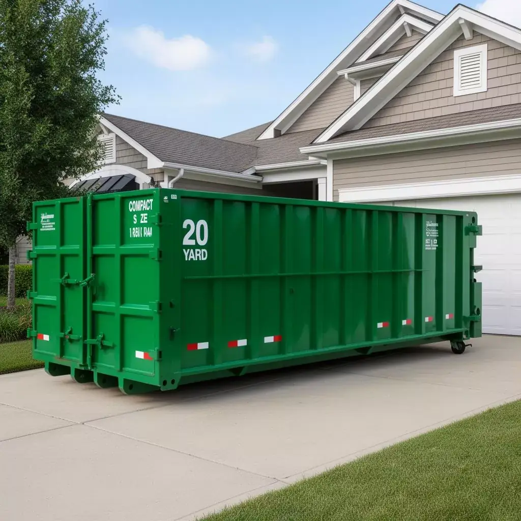 20-yard roll-off dumpster parked on a home driveway